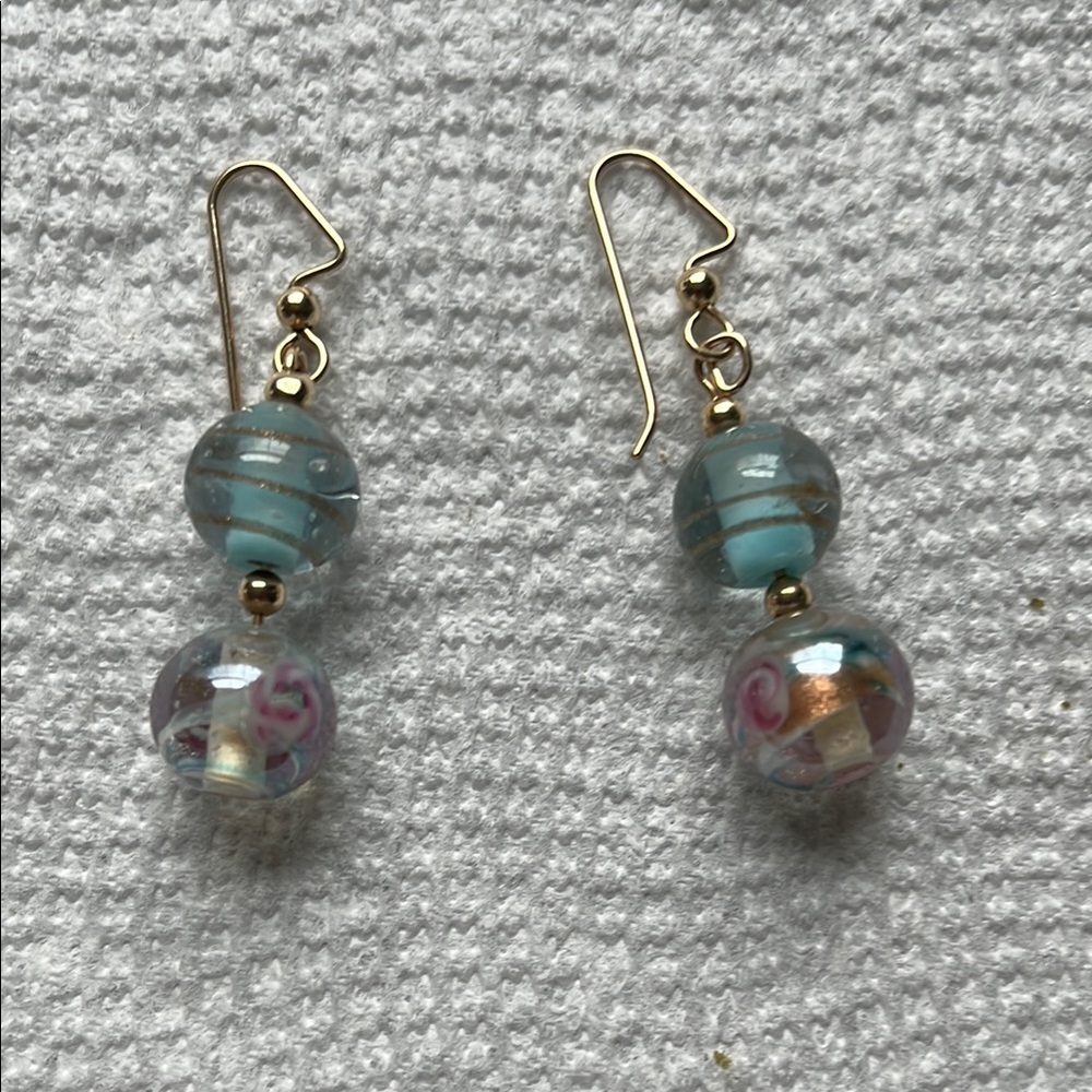 Elegant Blue and Gold Dangle Earrings